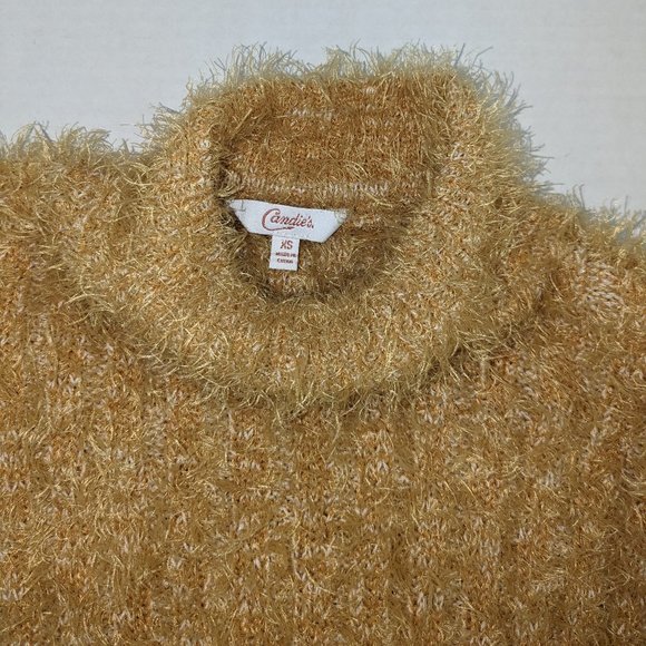 CANDIE'S Women's Fuzzy Cropped Long Sleeve Sweater  Size XS  Gold  NWOT - Picture 4 of 5